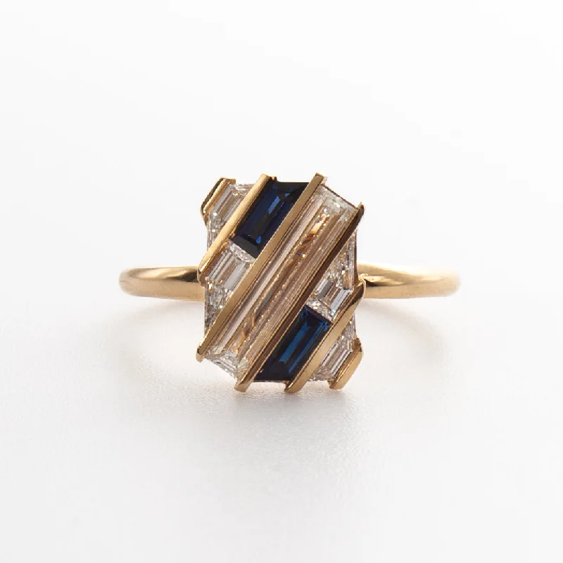 Premium Rings For Presents-Geometric Lab-Grown Diamond & Sapphire Slash Engagement Ring