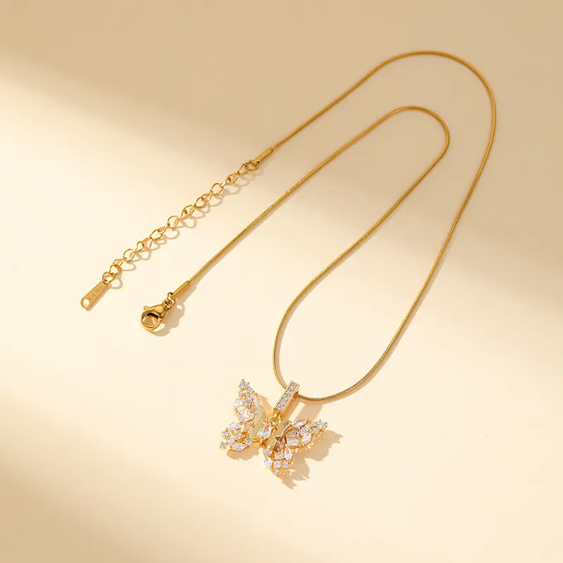 Strong Necklaces For Daily-Brass Irregular Plating Butterfly Zircon Pendant Necklace