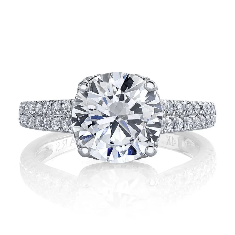 Rings For Petite Fingers-Solitaire Ring Setting With 2 Row Diamond Band