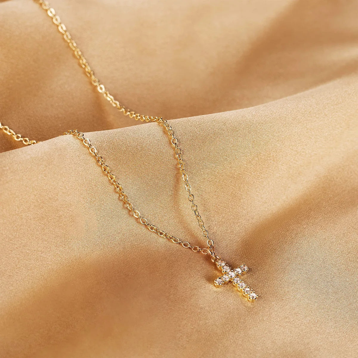 Necklaces For Spring Glow-Elegant Streetwear Cross Titanium Steel 18k Gold Plated Zircon Pendant Necklace In Bulk