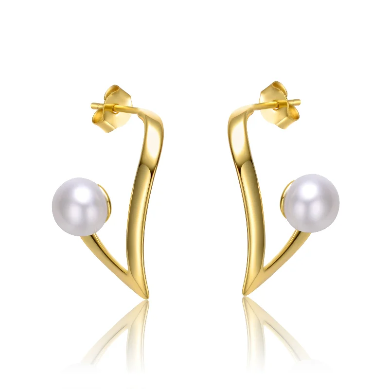 Earrings For Large Studs-Delphine Demi Golden Ribbon Pearl Earrings