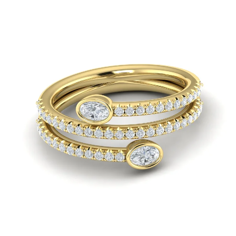 Rings For High Palms-Diamond Multi Wrap Oval Cut Band in 14K Yellow Gold