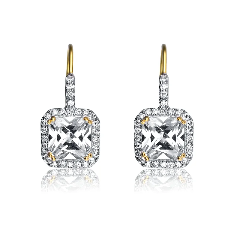 Earrings With Thick Hoops-Sterling Silver Cubic Zirconia Drop Earrings