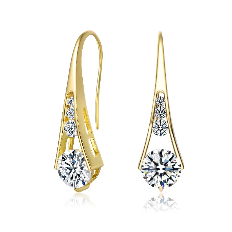 Earrings For Rain Days-Sterling Silver 14K Gold Plated Clear Cubic Zirconia Pear Drop Hook Earrings