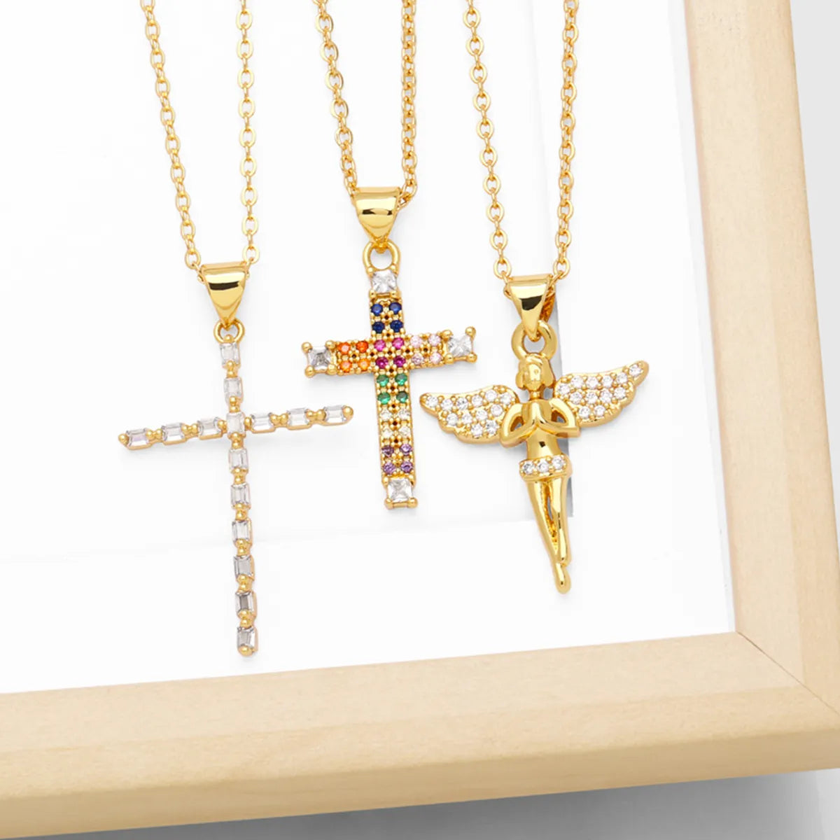 Solid Necklaces For Use-Simple Style Cross Copper Plating Inlay Zircon 18k Gold Plated Necklace