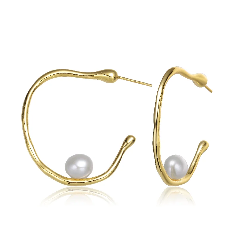 Earrings For Low Flair-Delphine Boho Hoop Golden Pearl Earrings