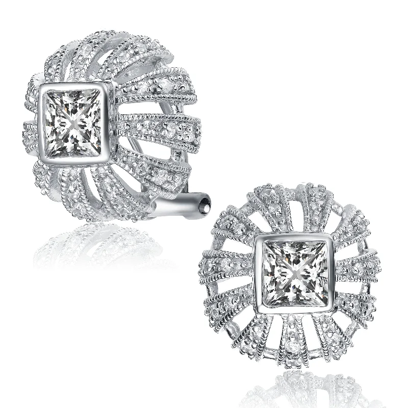 Best Pick Earrings-Rhodium-Plated Sterling Silver Cubic Zirconia Stud Earrings