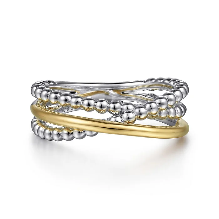 Rings For Ear Pairs-Criss Cross Ring in 14K Yellow Gold & Sterling Silver