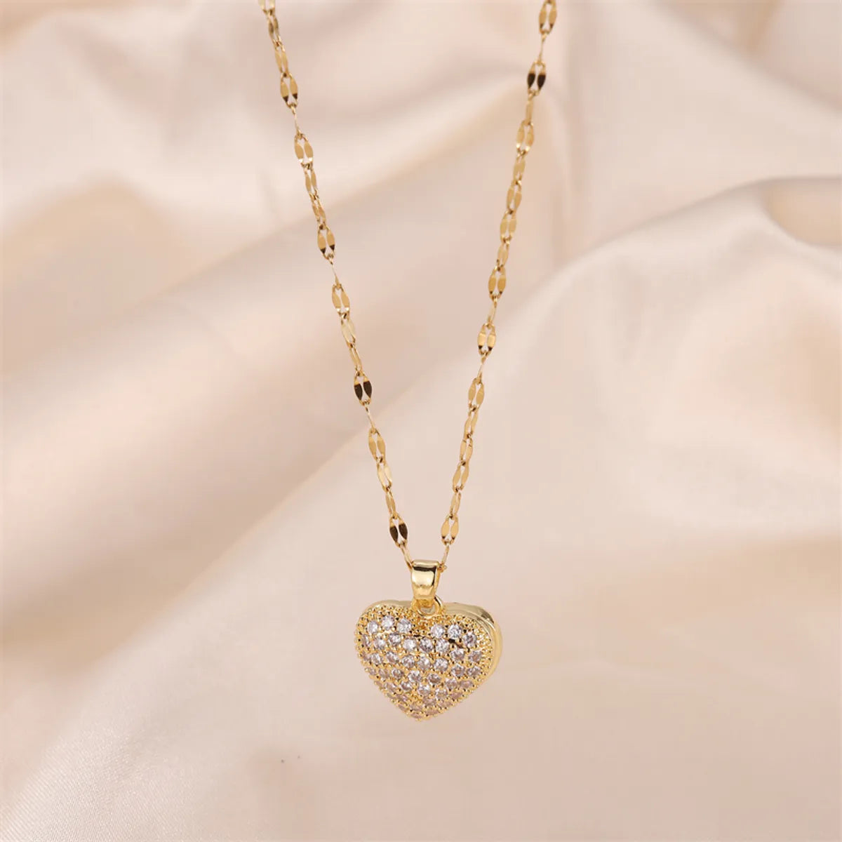 Necklaces For Flat Pop-Princess Cute Commute Heart Shape Stainless Steel Brass Plating Inlay Zircon 18k Gold Plated Pendant Necklace