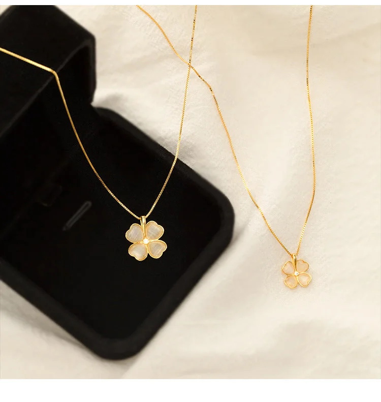 Necklaces For Home Parties-Elegant Simple Style Four Leaf Clover Sterling Silver Plating Inlay Opal Zircon Pendant Necklace