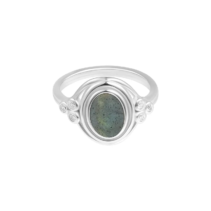 Rings With Soft Gems-Labradorite Ring with Side Stones .925 sterling silver