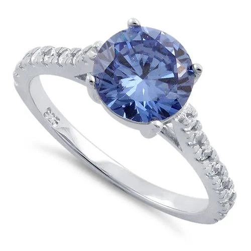 Rings Store Tips-Sterling Silver Tanzanite Round Cut Engagement CZ Ring