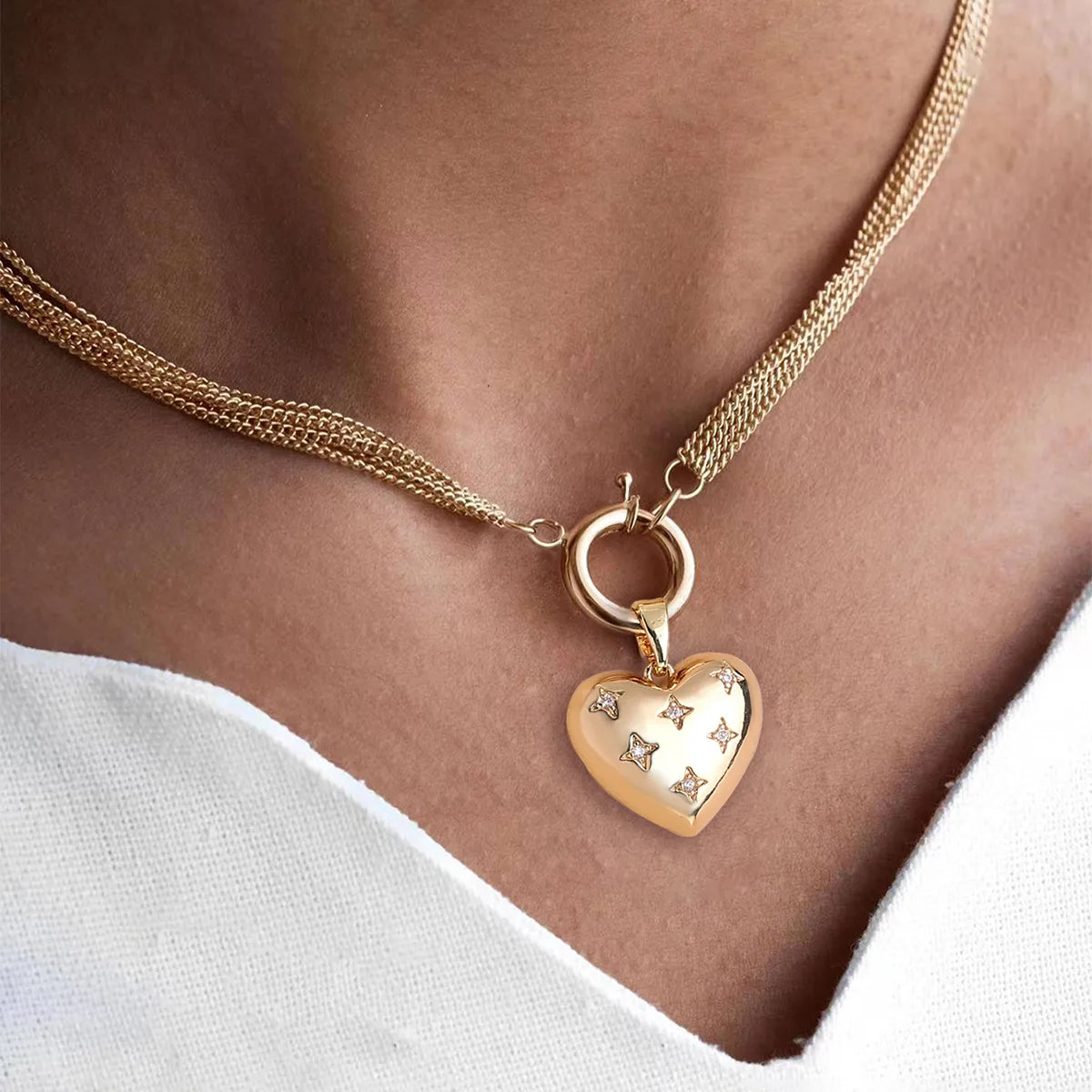 Necklaces For Steel Fans-Wholesale Exaggerated Punk Simple Style Heart Shape Copper Inlay Zircon Pendant Necklace