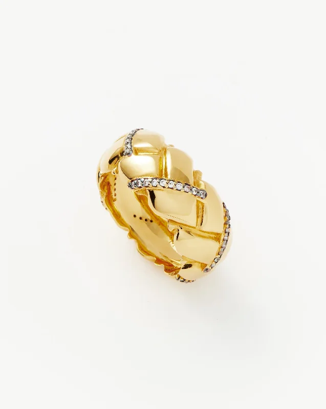 Best Wide Rings-Lucy Williams Chunky Pavé Waffle Ring  | 18ct Gold Plated/Cubic Zirconia