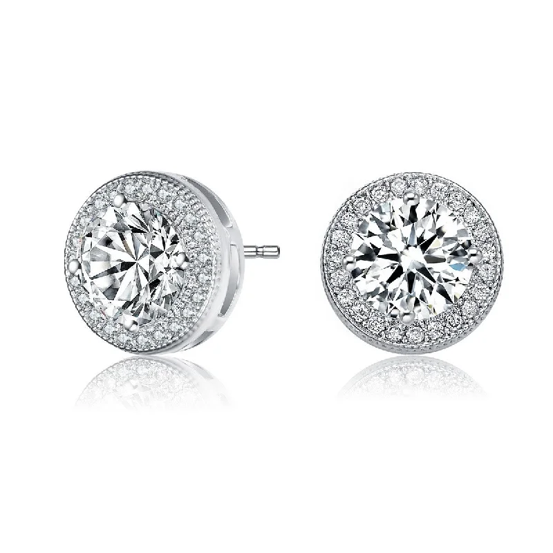 Earrings With Stone Inlays-Marie Solitaire Halo Stud Earrings