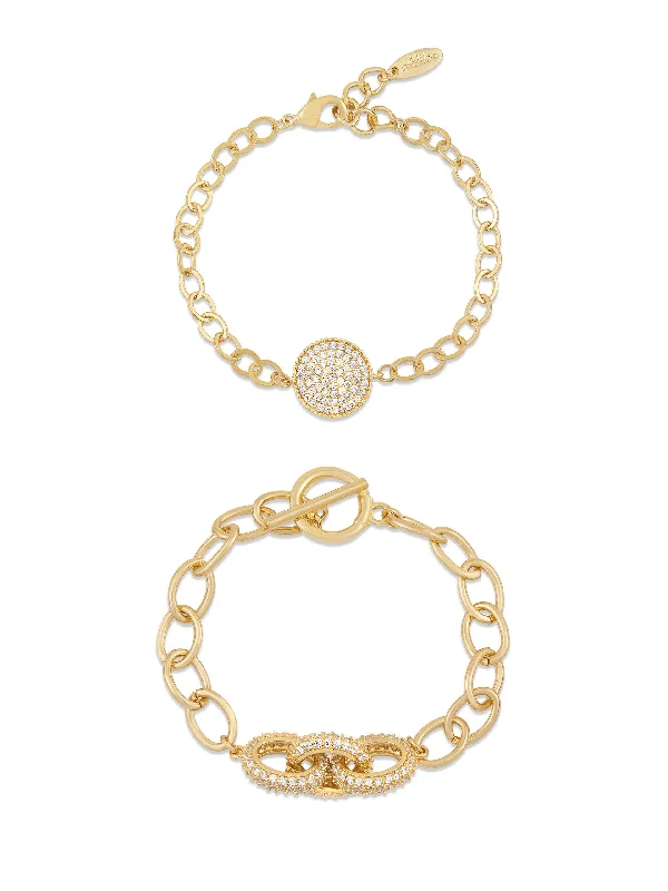 Bracelets For Indoor Events-Mixed Crystal Disc & Link Chain Bracelet Set