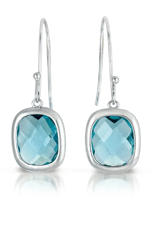 Earrings For Steel Fans-Sterling Silver Rhodium Plated Square Cubic Zirconia Blue Topaz Drop Earrings