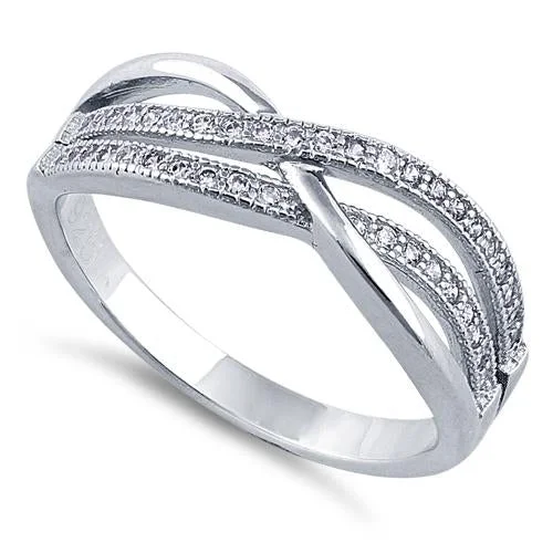 Best Buy Rings-Sterling Silver Crossing Waves Clear CZ Ring