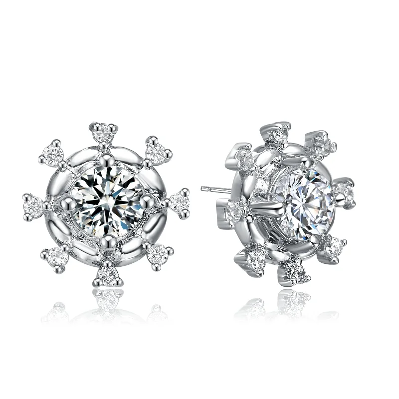 Earrings Size Tips-CZ Sterling Silver Earring Surrounded With Hearts