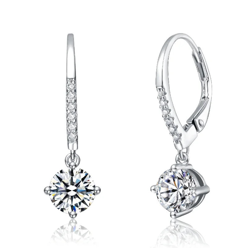 Earrings With Cute Beads-Sterling Silver White Gold Plated with 0.11ct Lab Created Moissanite Drop Huggie Hoop Earrings