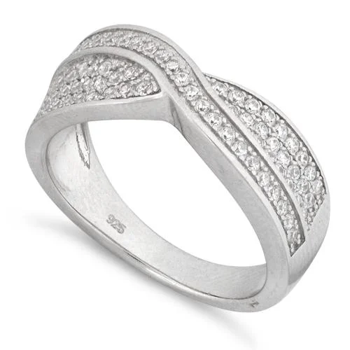 Eco-Safe Rings-Sterling Silver Crossroad Pave CZ Ring