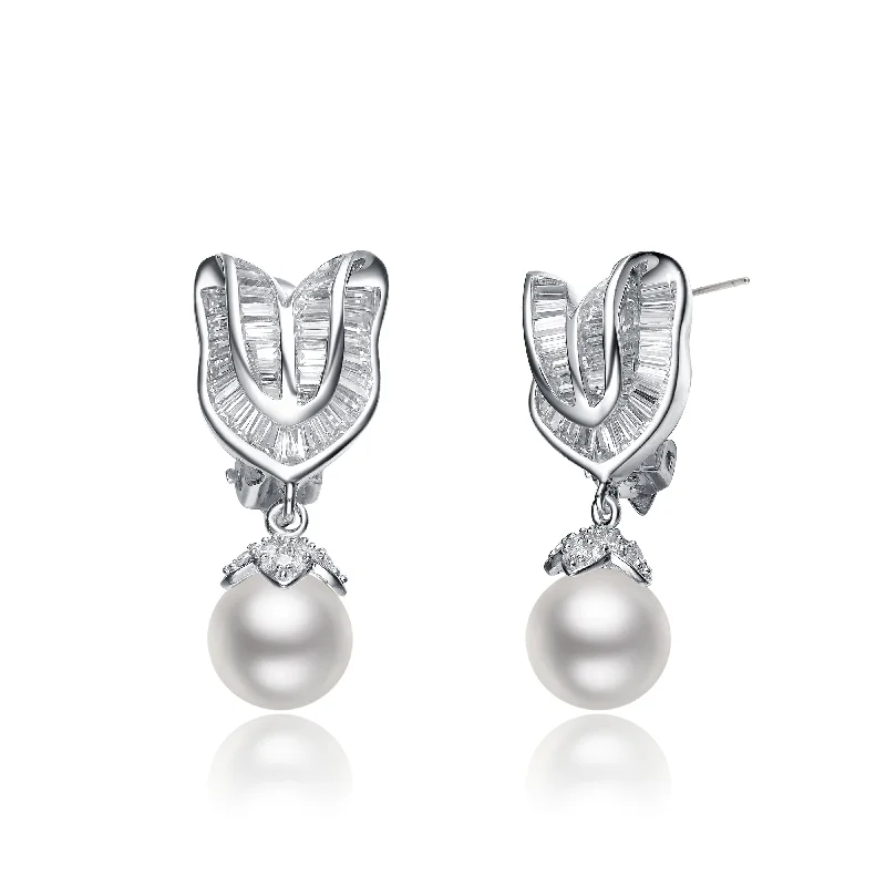 Earrings Shine Guide-CZ Sterling Silver Rhodium Plated Pearl Earrings