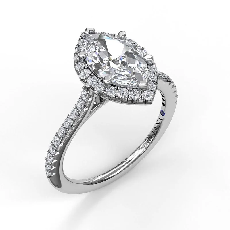 Rings For Wide Knuckles-Diamond Marquise Halo Engagement Ring in 14K White Gold