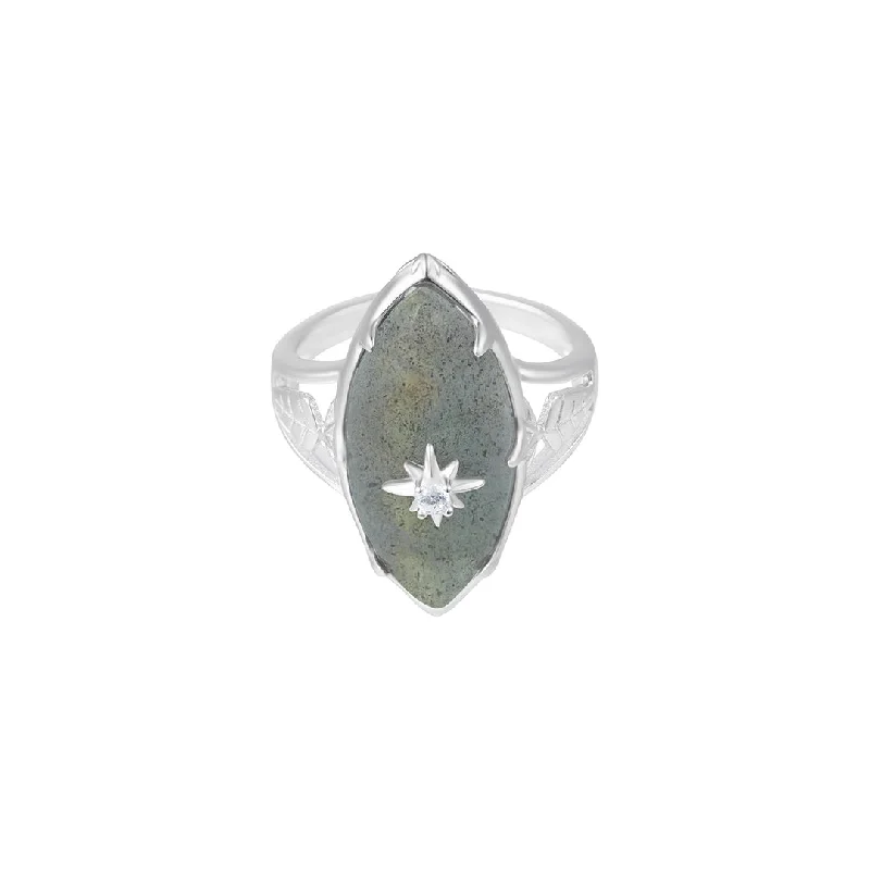 Rings For Fresh Teens-Marquis Labradorite Cocktail Ring with Star Center .925 sterling silver