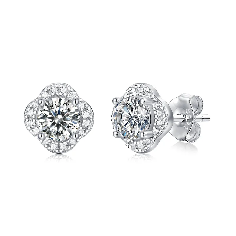 Earrings With Star Shapes-Anne Moissanite Round Halo Floral Cluster Stud Earrings