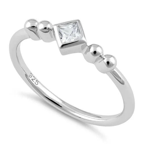 Rings For High Spark-Sterling Silver Unique Square Clear CZ Ring