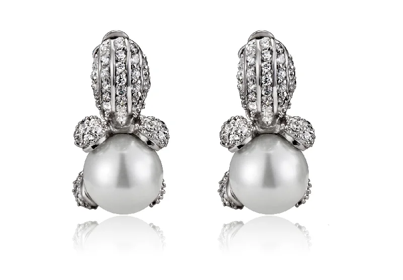 Earrings For Pale Hues-Sterling Silver Cubic Zirconia & Pearl Pear Drop Earrings