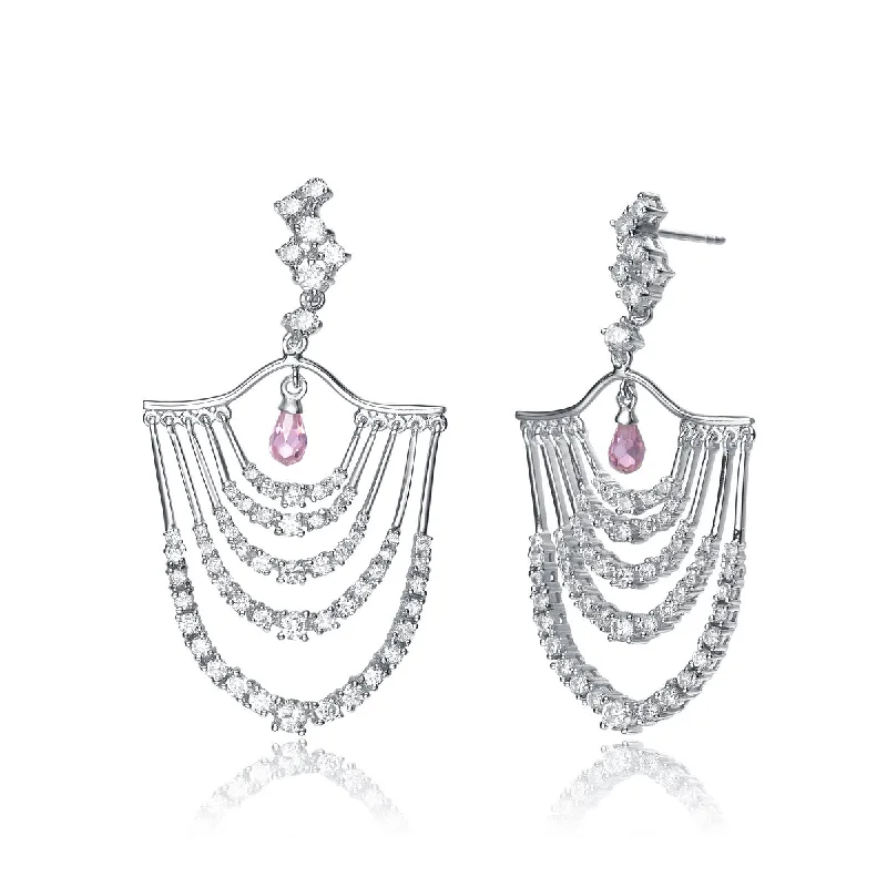 Earrings For Evening Glam-Sterling Silver Clear Cubic Zirconia Chandelier Earrings