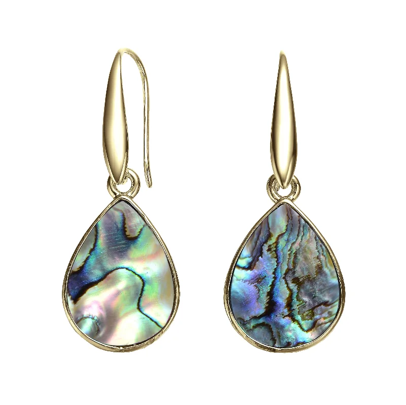 Earrings For Full Wear-Sterling Silver with 14K Gold Plated and Abalone Teardrop Drop Earrings