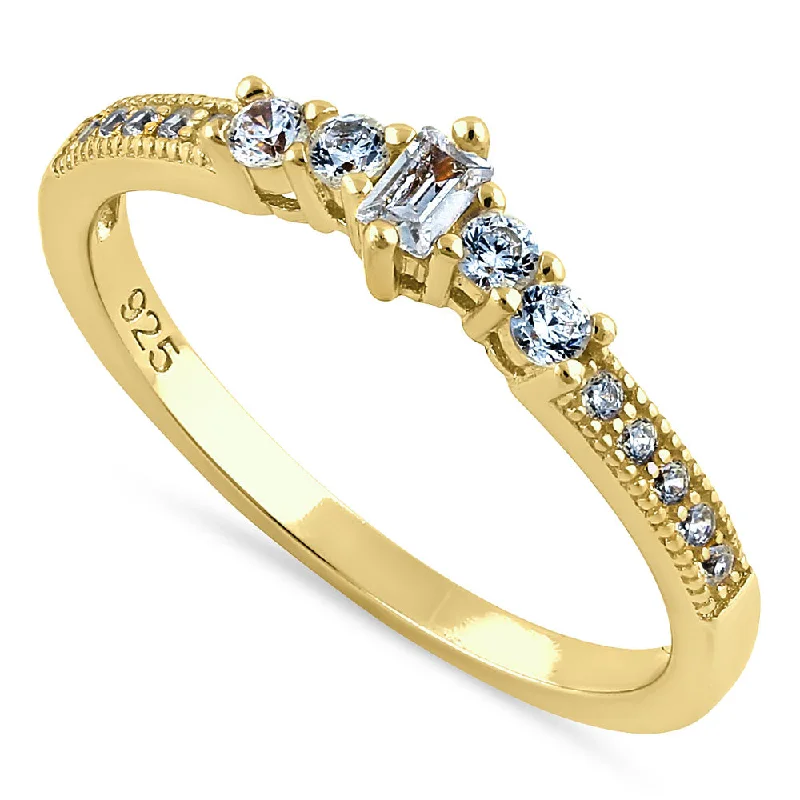 Best Swift Rings-Sterling Silver Yellow Gold Emerald Cut CZ Ring