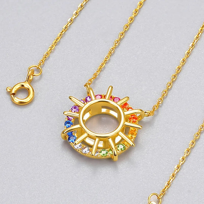 Necklaces For High Beam-Retro Sun Sterling Silver Plating Inlay Zircon Gold Plated Necklace