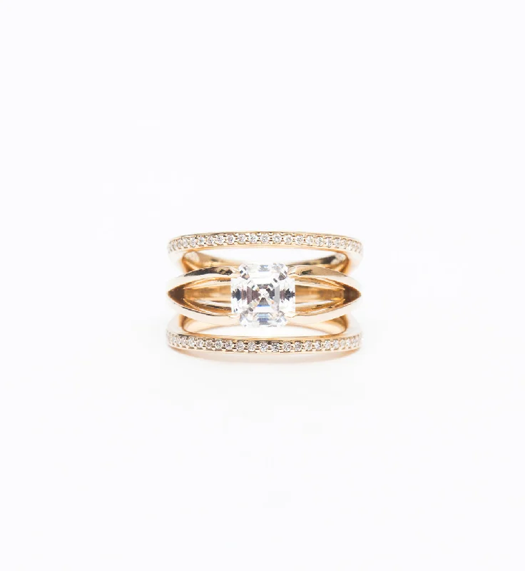 Rings With Smooth Edges-White Diamond Acute Enclose Ring, GOLD, 6