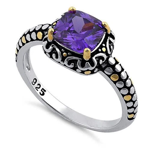 Rings For Baby Girls-Sterling Silver Celtic Amethyst Cushion CZ Ring