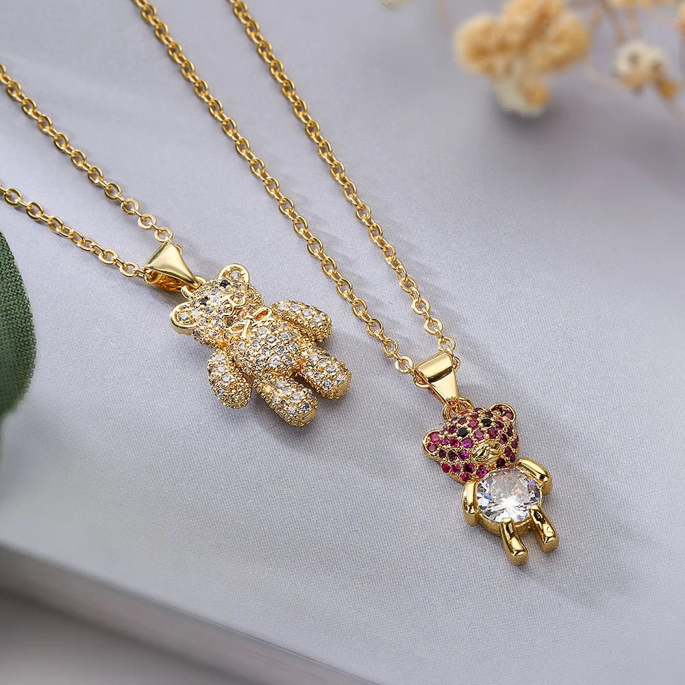 Necklaces For Toddlers-Simple Style Commute Little Bear Copper Plating Inlay Zircon 18k Gold Plated Pendant Necklace