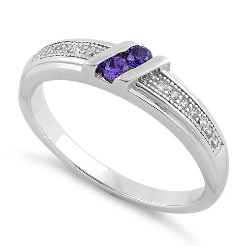 Rings For Cloudy Days-Sterling Silver Twins Amethyst CZ Ring