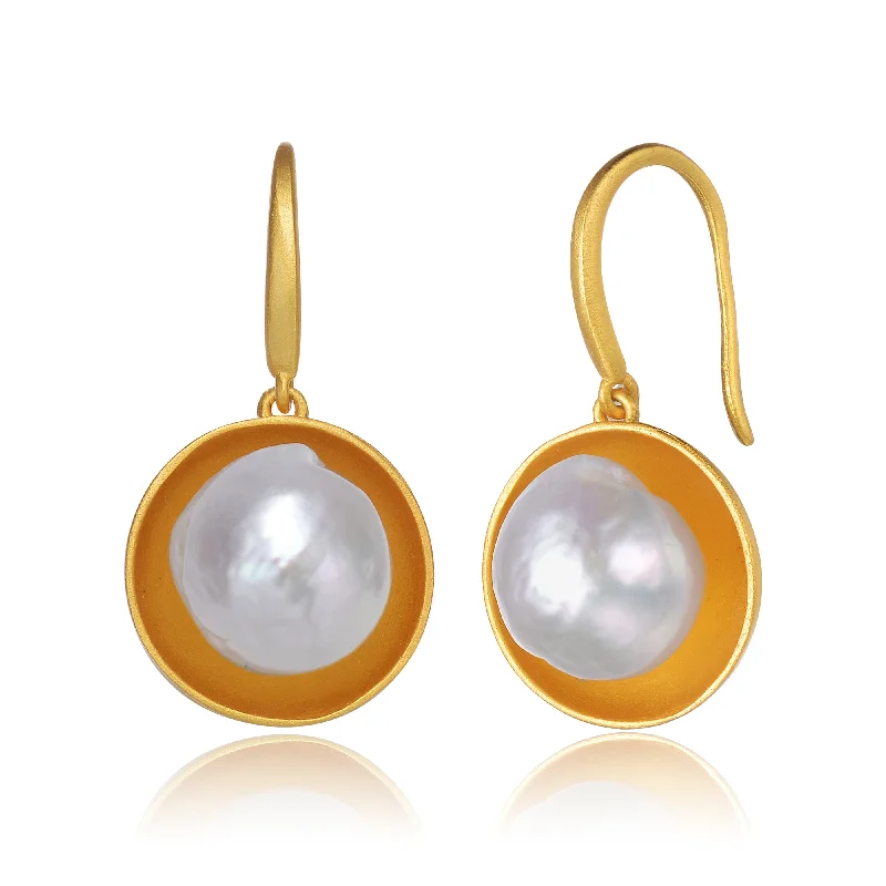 Earrings For Bronze Lovers-Brigitte Golden Conch Pearl Earrings