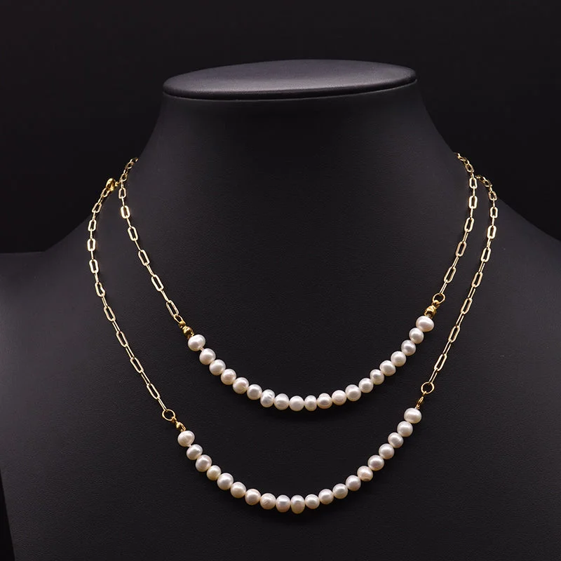 Pearl Double-Layer Sweater Chain Necklace-100cm Style 4