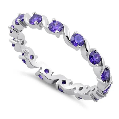 Rings Combo Ideas-Sterling Silver Swirl Amethyst Eternity CZ Ring