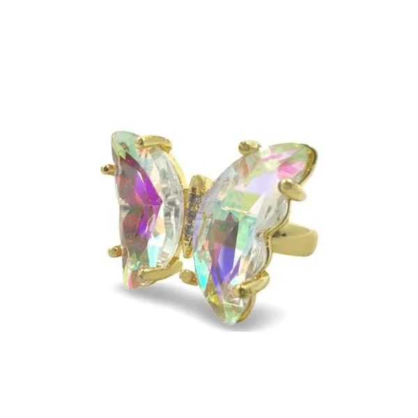 Eco-Safe Rings-Adjustable Glass Butterfly Ring: Clear AB (RG5BFLYCAB)