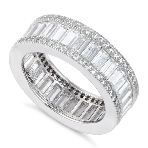 Rings Fit Rating-Sterling Silver Emerald Cut Eternity Pave CZ Ring