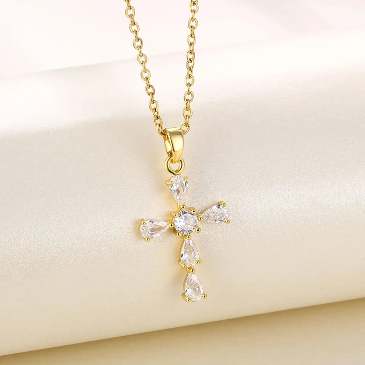 Necklaces Size Guide-Modern Style Cross Stainless Steel Titanium Steel Plating Inlay Zircon 18k Gold Plated Gold Plated Pendant Necklace