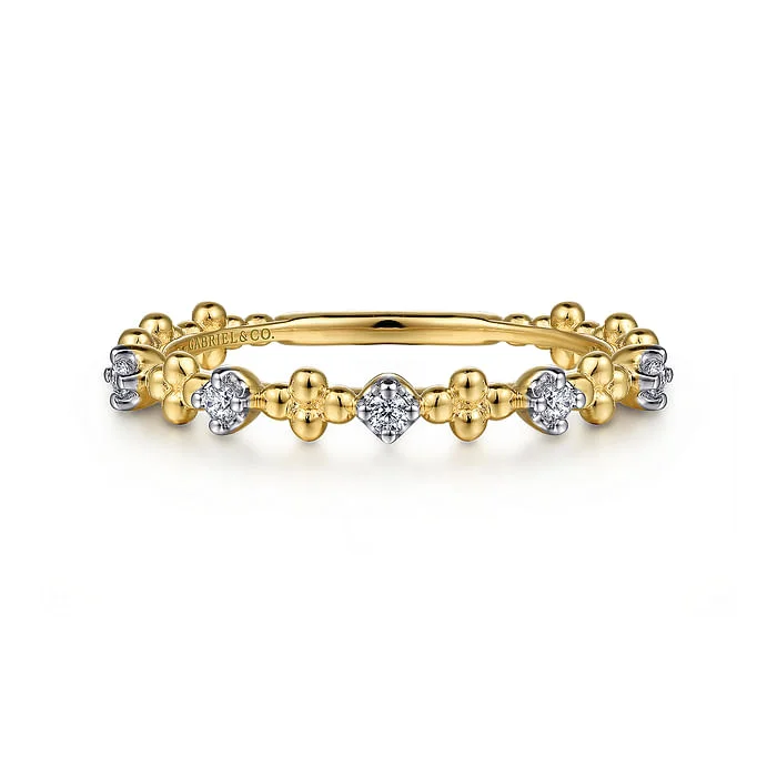 Rings For Fall Days-Diamond Beaded Stackable Band in 14K Yellow Gold