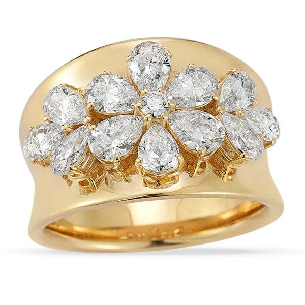 Easy Rings For Wear-Grown Diamond Floral Cocktail Band in 14K Yellow Gold