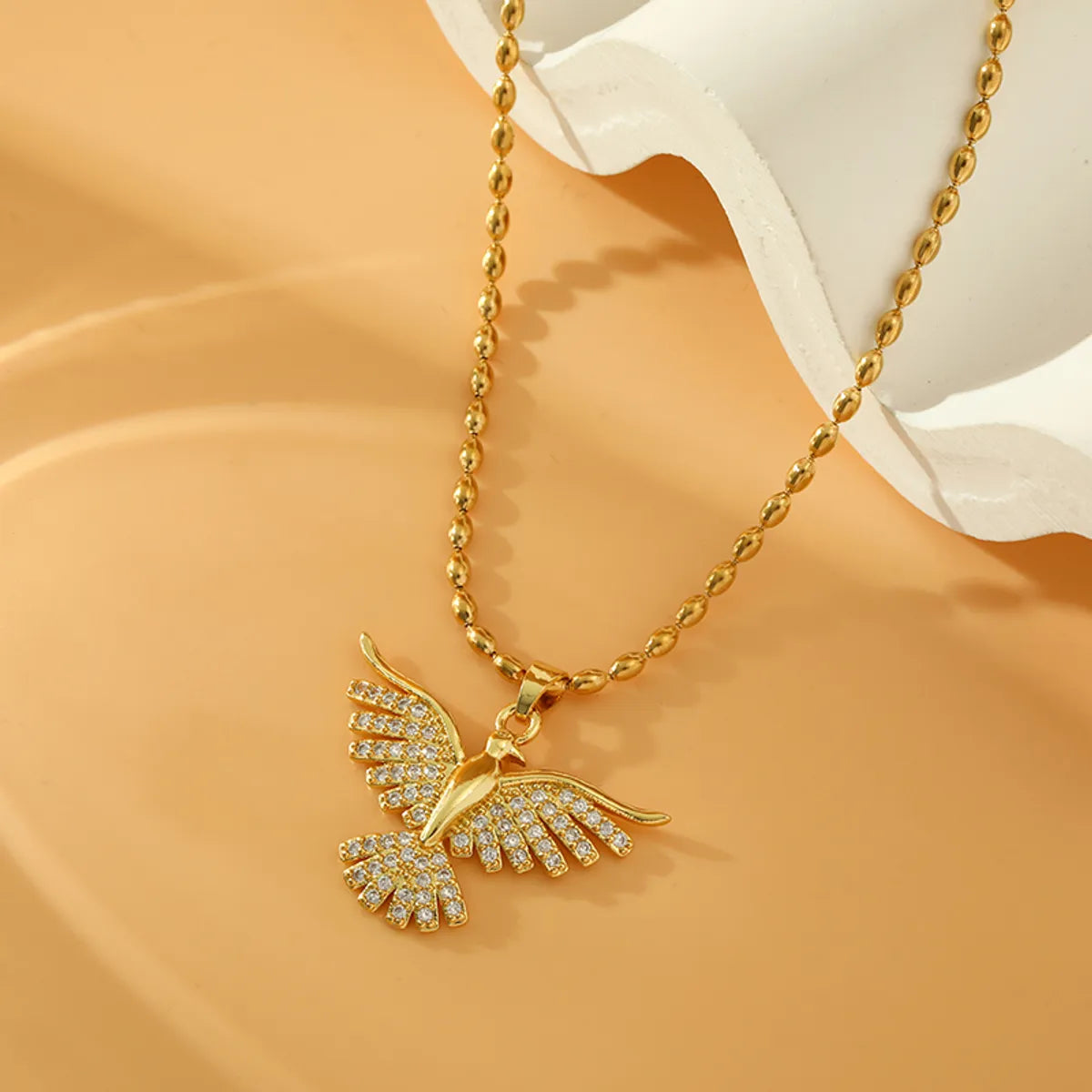 Necklaces With Rose Gold-Stainless Steel Copper 18K Gold Plated Sweet Bird Inlay Zircon Pendant Necklace