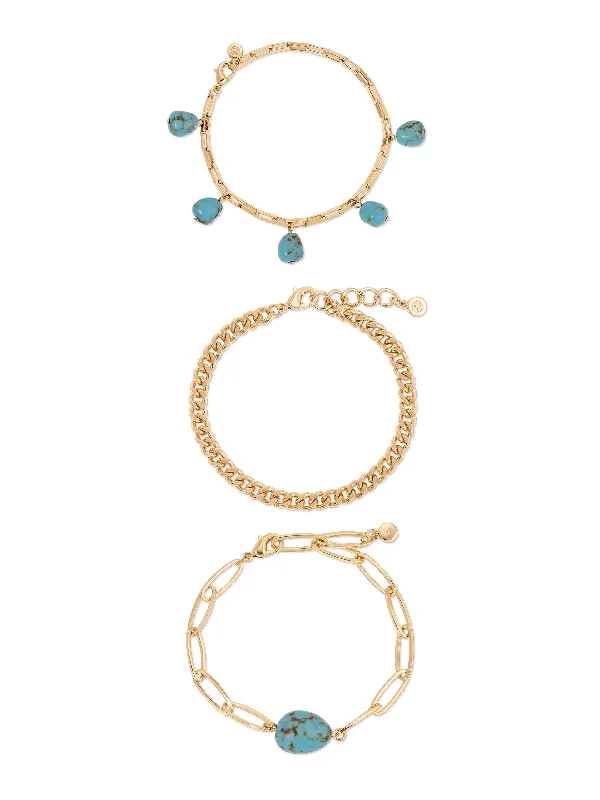 Lightweight Bracelets For Comfort-Turquoise Nugget Bracelet Set