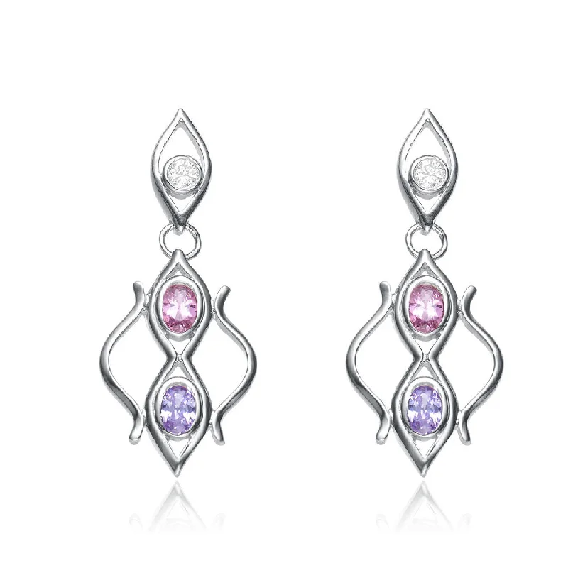 Best Buy Earrings-Sterling Silver Cubic Zirconia Pastel Filigree Earrings